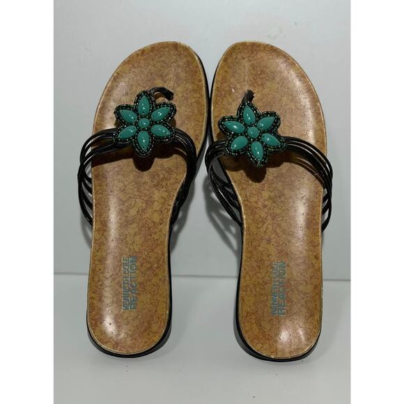 KENNETH COLE REACTION Glam in Bloom Turquoise Beaded Flower Sandals Womens 8M - Picture 1 of 12